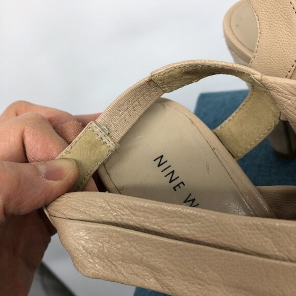 Nine West Nude Leather Suede Victoria Cut Out Platform 5" Slingback size 5.5 - Picture 10 of 14